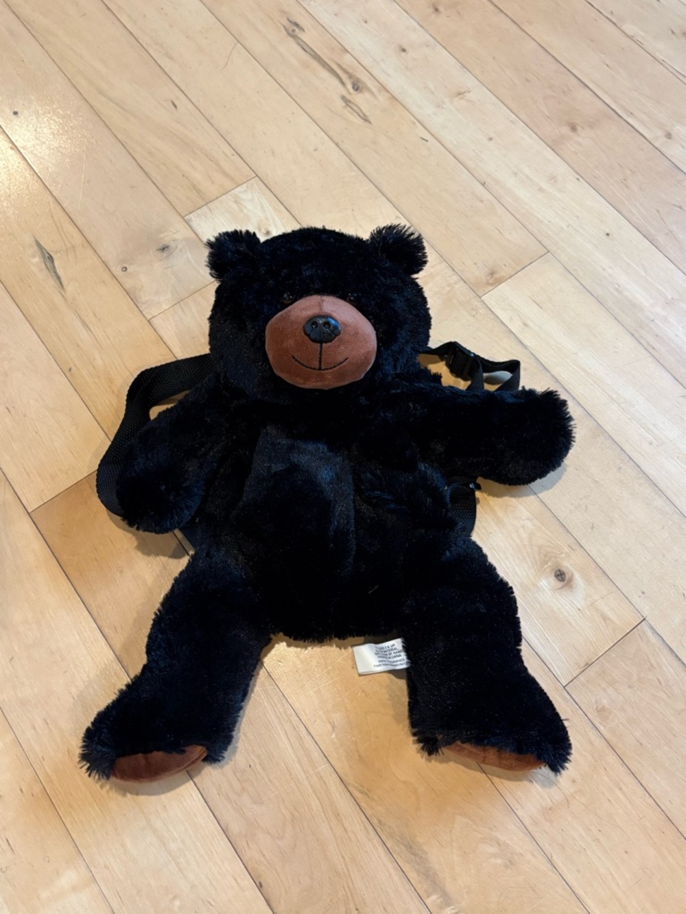 Backpack Black Bear Adjustable Straps Zipper Pocket Soft Furry Teddy Bear Unisex - Picture 2 of 7